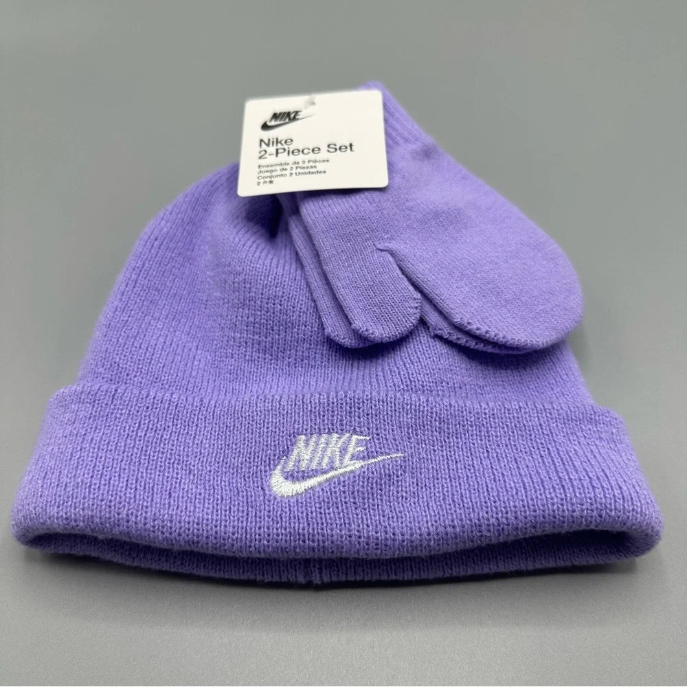 Nike Beanie Hat and Mittens 2 Piece Toddler Baby Set Size 2/4T Purple